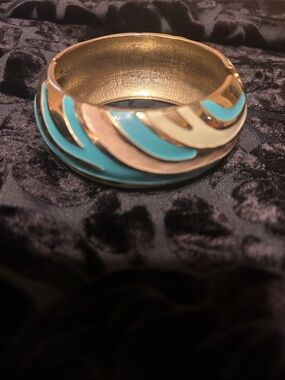 Gold-Tone Turquoise and Cream Enamel Bangle Bracelet